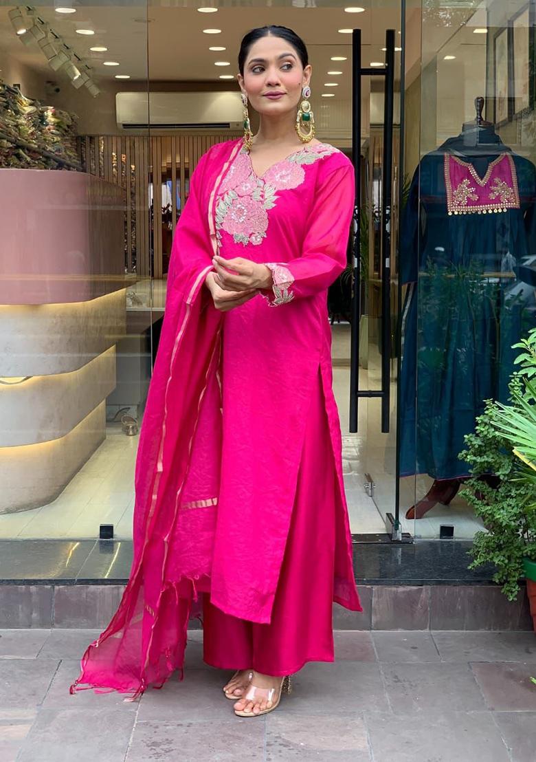 White Printed Cotton Kurta Set - Indya