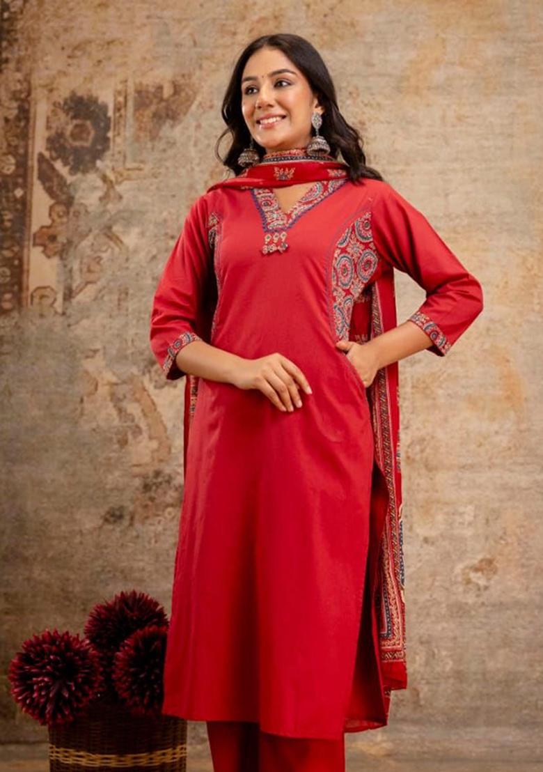 Green Printed Cotton Kurta Set - Indya