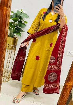 Blue Printed Cotton Kurta Set