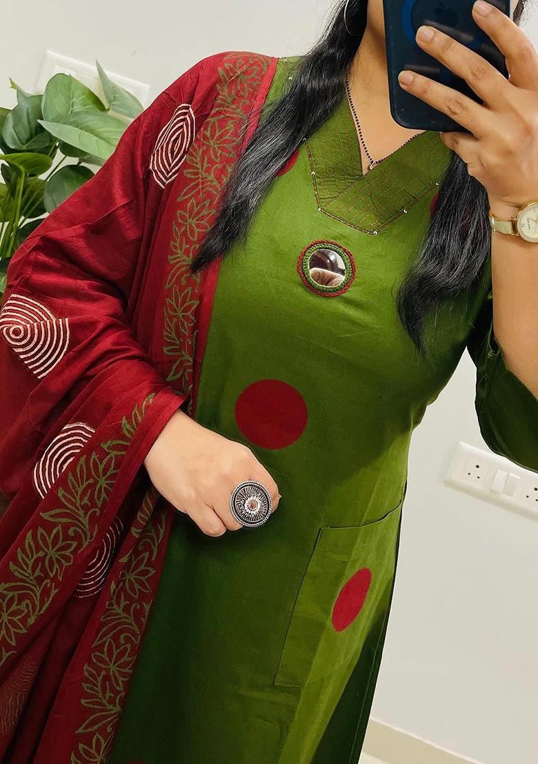 Pink Printed Cotton Kurta Set - Indya