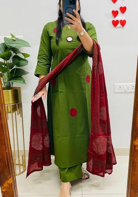 Orange Printed Cotton Kurta Set