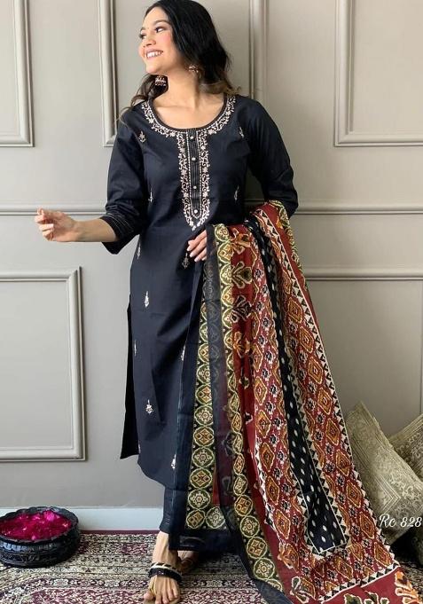 Blue Printed Cotton Kurta Set