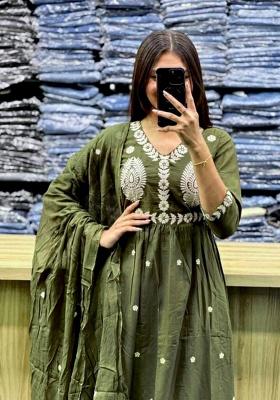 Green Printed Cotton Kurta Set