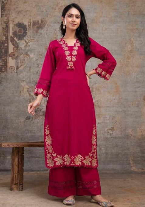Pink Printed Cotton Kurta Set