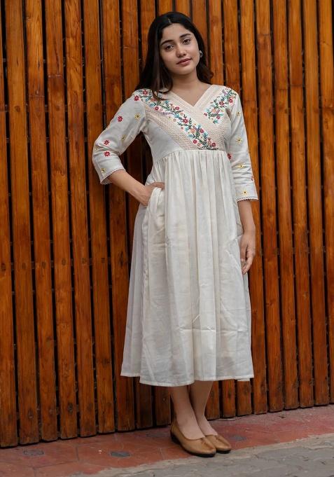 White Printed Cotton Kurta Set