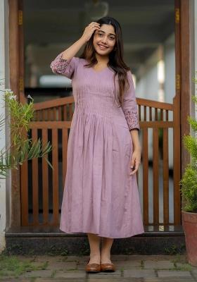 Purple Printed Cotton Kurta Set