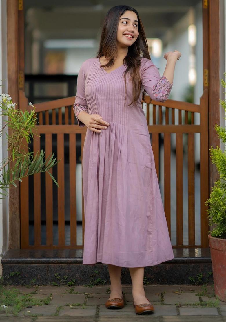 Purple Printed Cotton Kurta Set - Indya