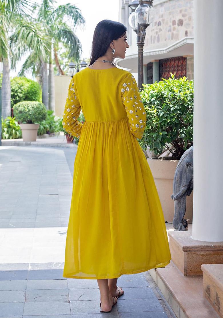 Yellow Printed Cotton Kurta Set - Indya