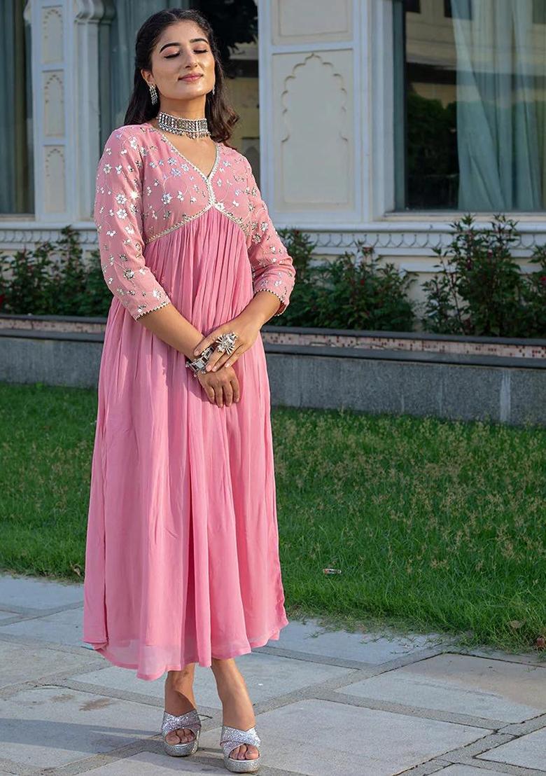 Pink Printed Cotton Kurta Set - Indya