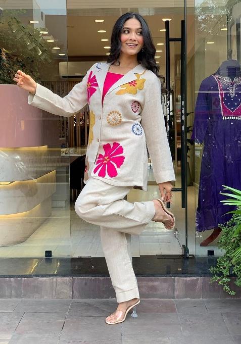 White Printed Cotton Kurta Set