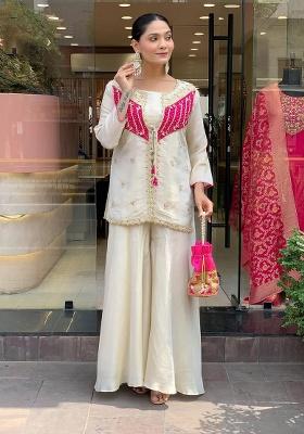 White Printed Cotton Kurta Set