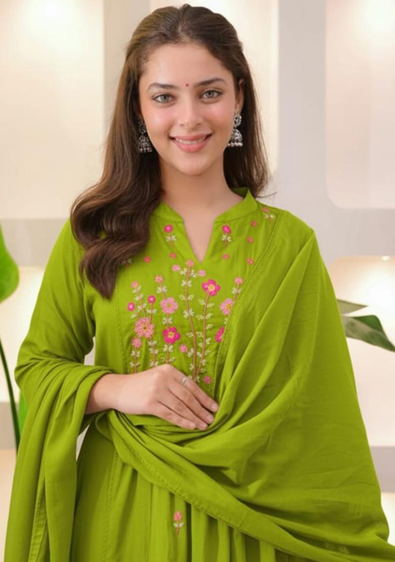 Green Printed Cotton Kurta Set - Indya