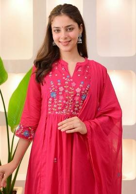 Pink Printed Cotton Kurta Set