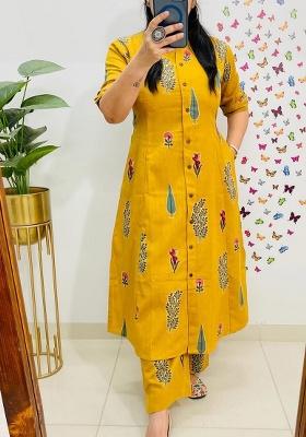 Yellow Printed Cotton Kurta Set