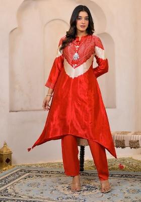 Orange Printed Cotton Kurta Set