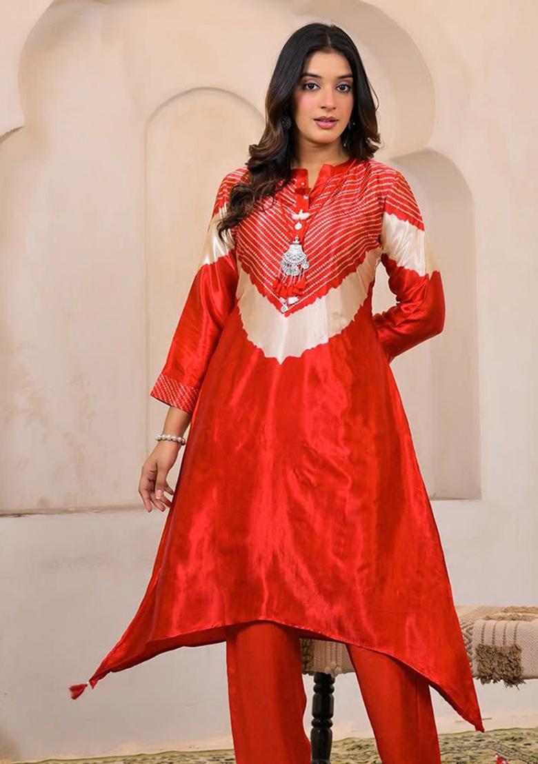 Orange Printed Cotton Kurta Set - Indya