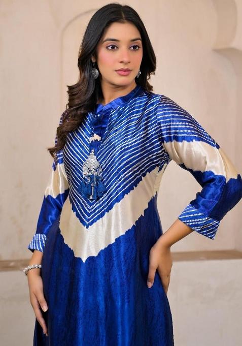 Blue Printed Cotton Kurta Set
