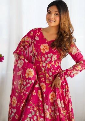 Pink Printed Cotton Kurta Set