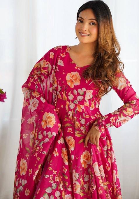 Pink Printed Cotton Kurta Set