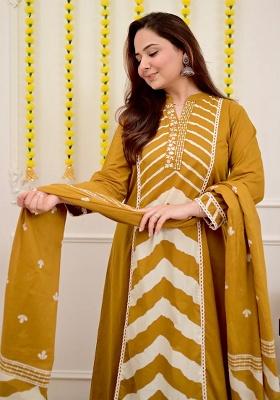 Yellow Printed Cotton Kurta Set