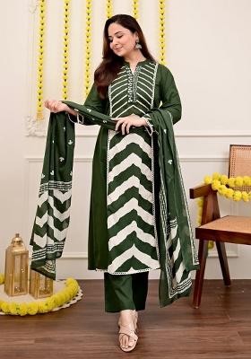 Green Printed Cotton Kurta Set