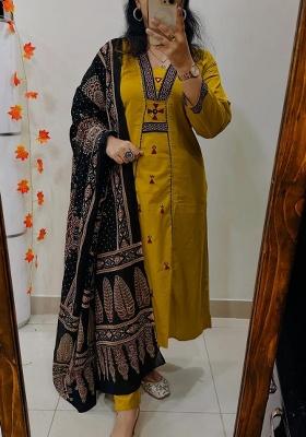 Yellow Printed Cotton Kurta Set