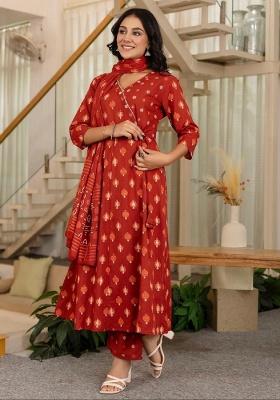 Orange Printed Cotton Kurta Set