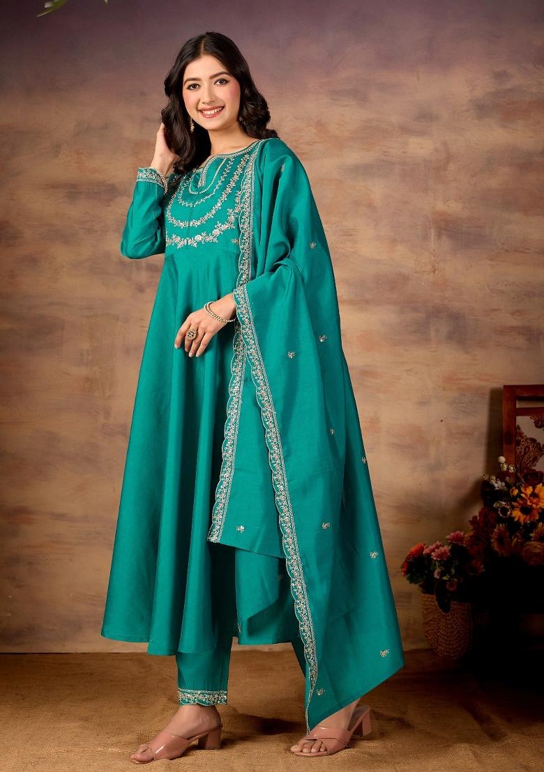 Rama Embroidered Silk Kurta Set - Indya