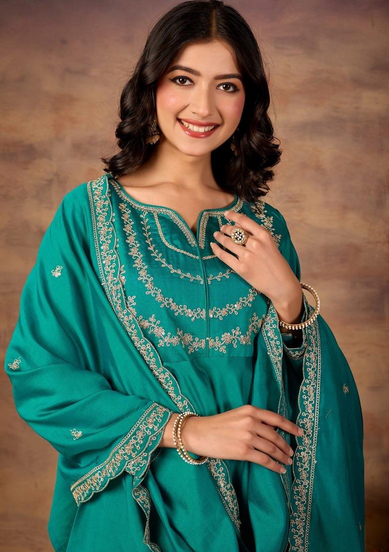 Rama Embroidered Silk Kurta Set - Indya