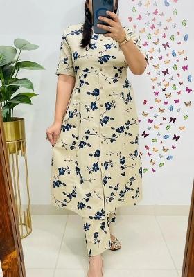Blue Printed Cotton Blend Kurta Set