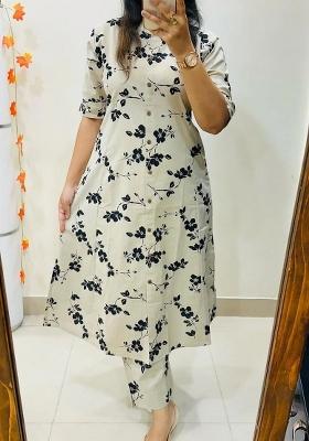 Black Printed Cotton Blend Kurta Set