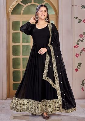 Black Embroidered Georgette Kurta Set