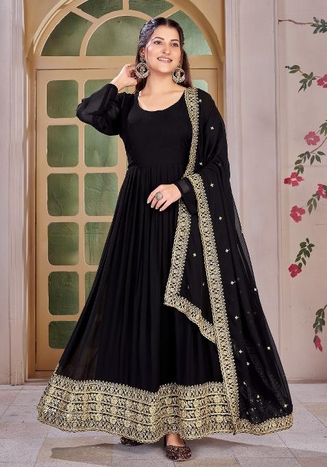 Black Embroidered Georgette Kurta Set
