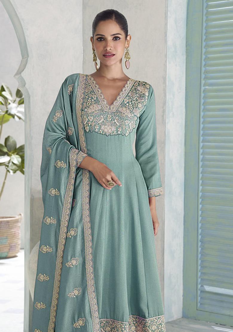 Pink Embroidered Silk Kurta Set - Indya