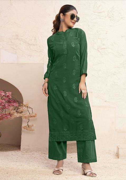 Green Embroidered Georgette Kurta Set