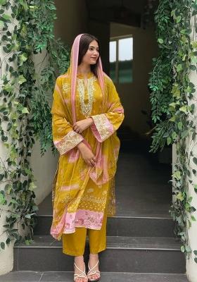 Yellow Embroidered Cotton Kurta Set