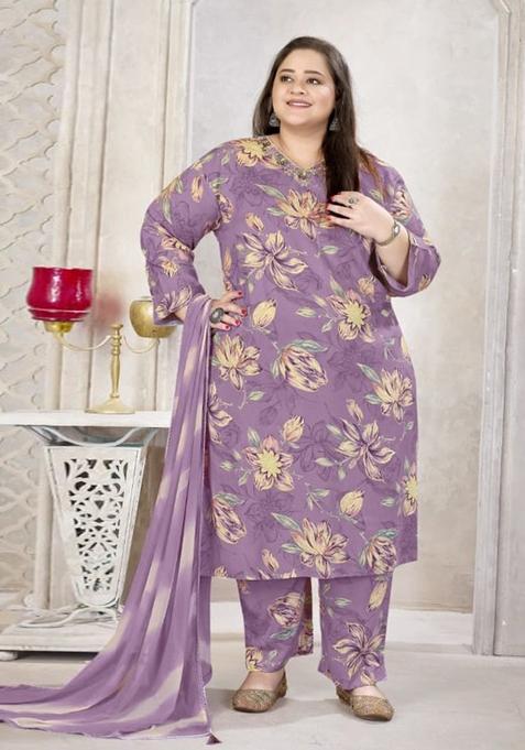 Purple Hand Work Rayon Kurta Set