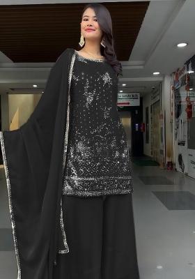 Black Embroidered Georgette Kurta Set