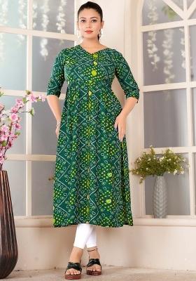 Green Printed Rayon Kurta