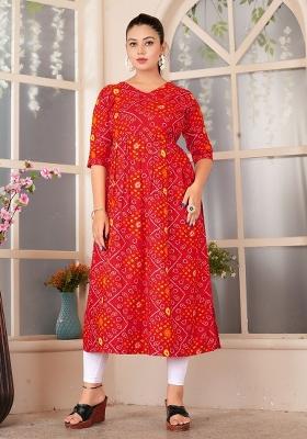 Red Printed Rayon Kurta