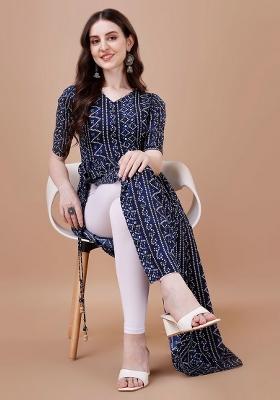 Navy Blue Printed Rayon Kurta Set