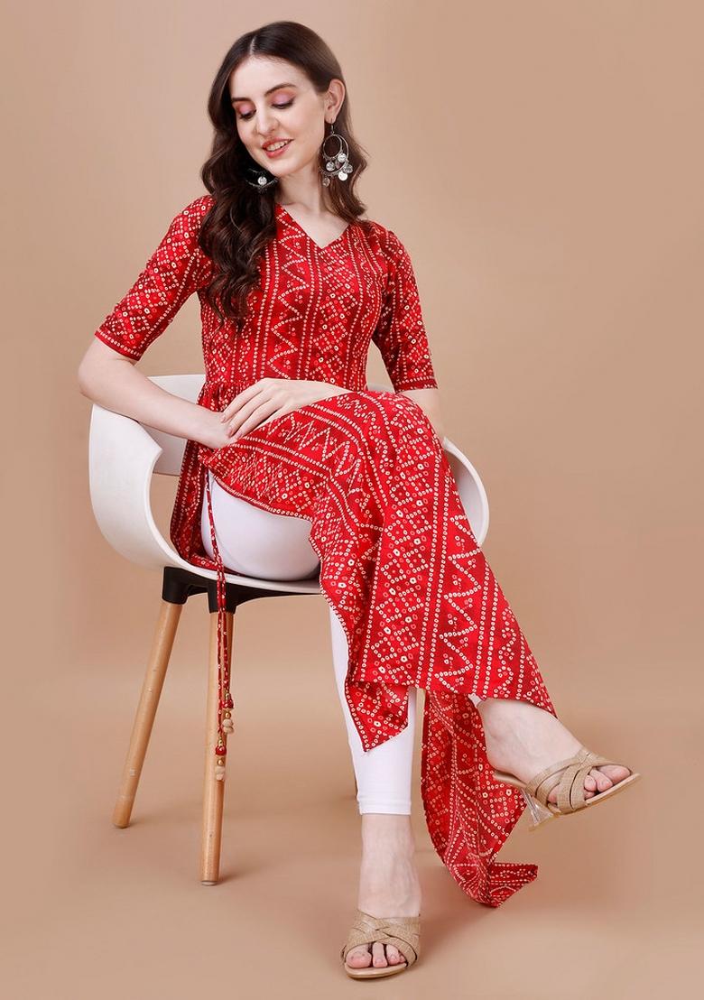 Maroon Printed Rayon Kurta Set - Indya
