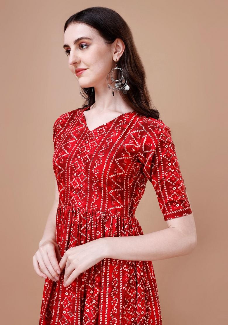 Maroon Printed Rayon Kurta Set - Indya