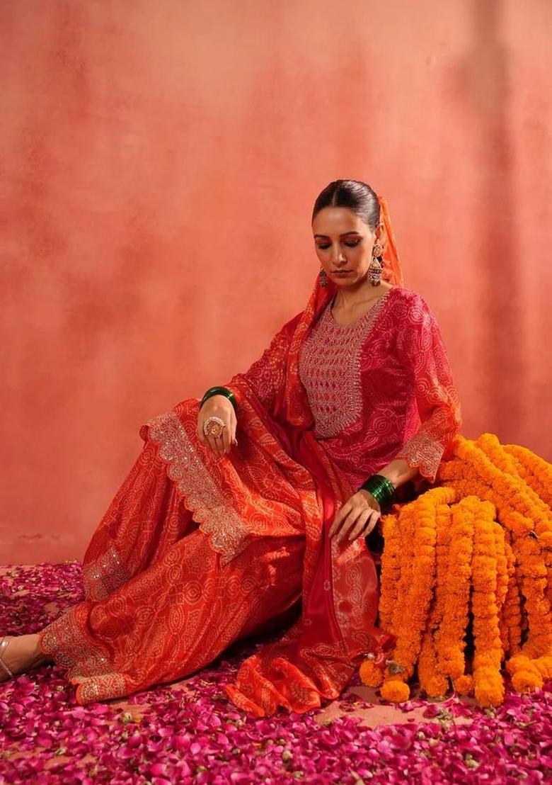 Maroon Embroidered Chinon Silk Sharara Set - Indya