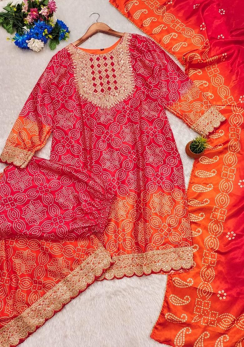 Maroon Embroidered Chinon Silk Sharara Set - Indya