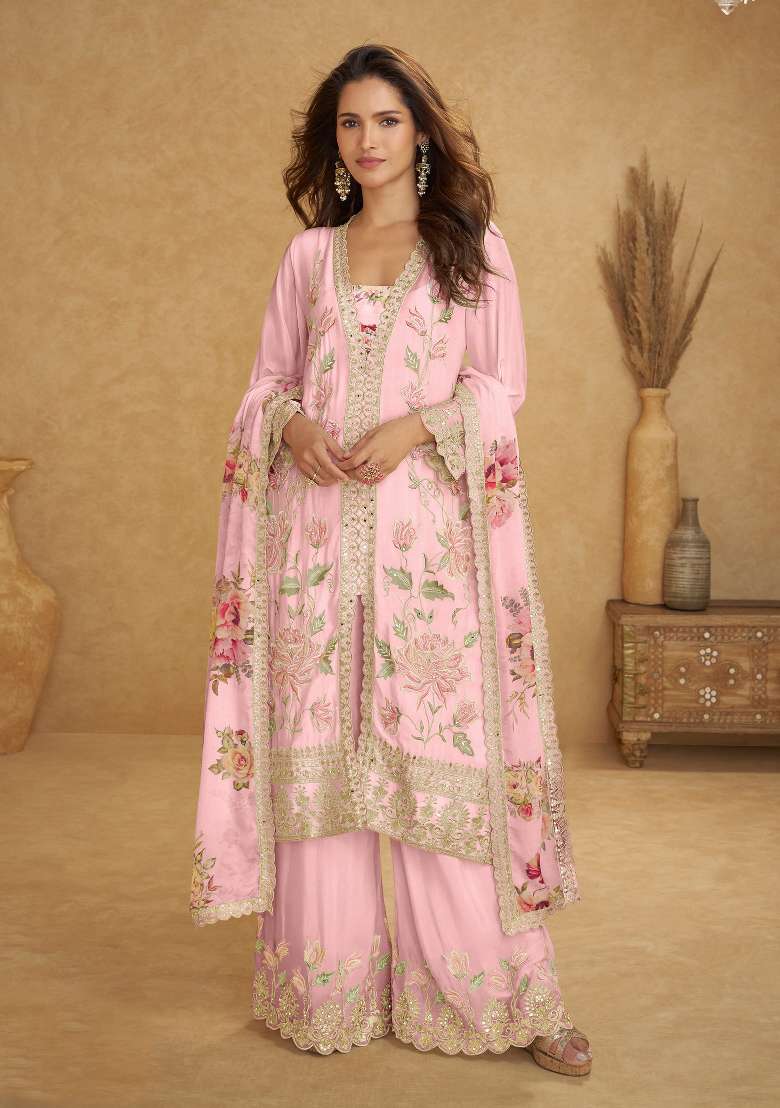 Pink Printed Chinon Kurta Set - Indya