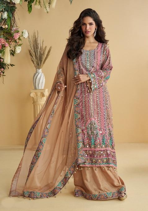 Pink Embroidered Crep Kurta Set