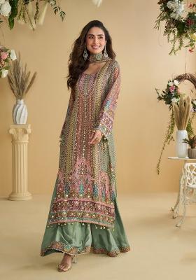 Sea Green Embroidered Crep Kurta Set