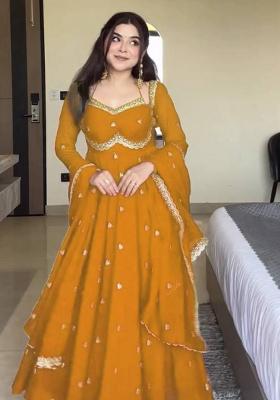 Yellow Embroidered Georgette Anarkali Set