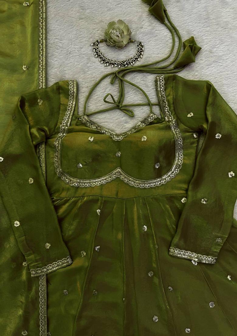 Mahendi Sequence Silk Kurta Set - Indya